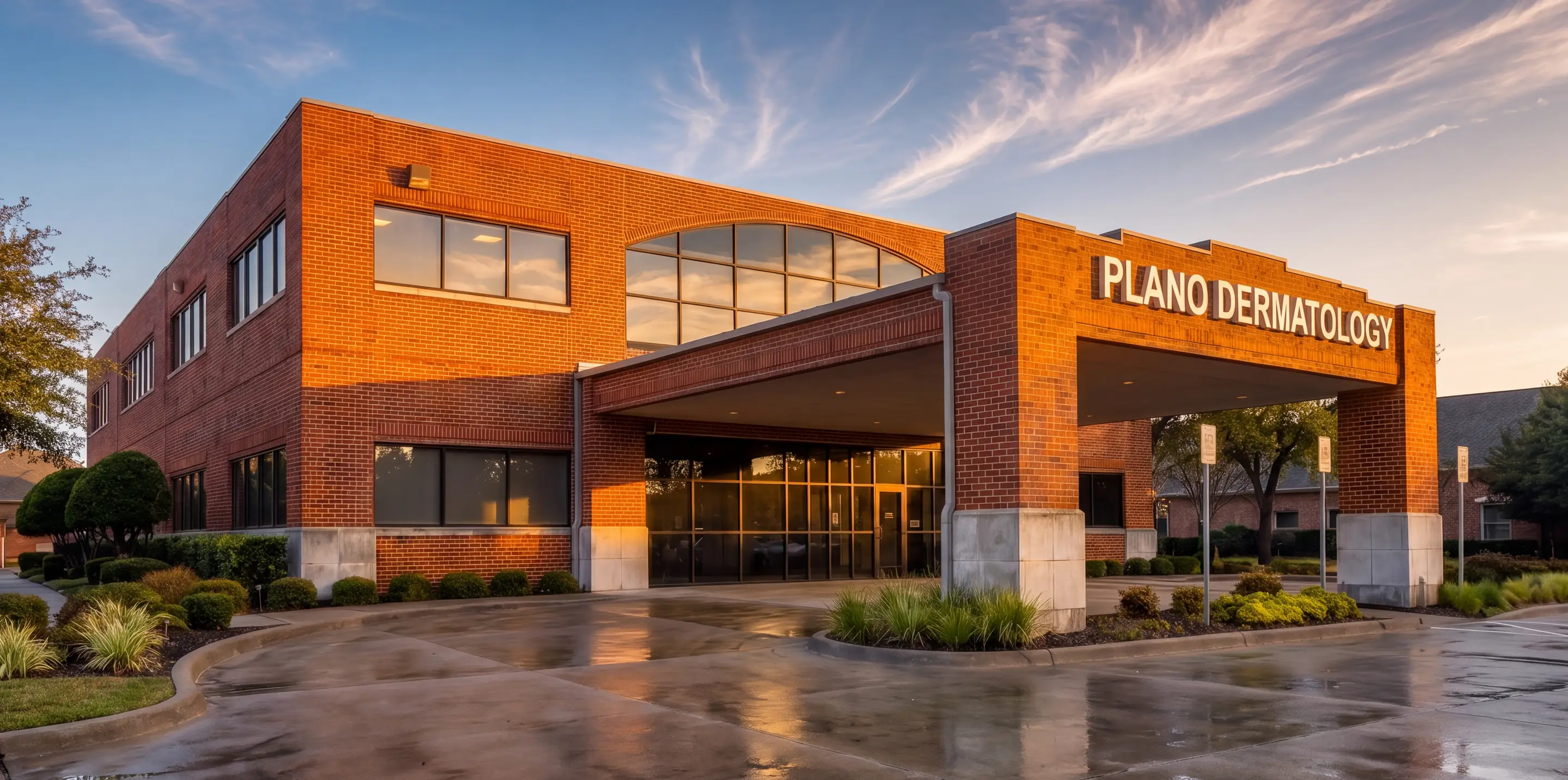 The Plano Dermatology building on a clear morning