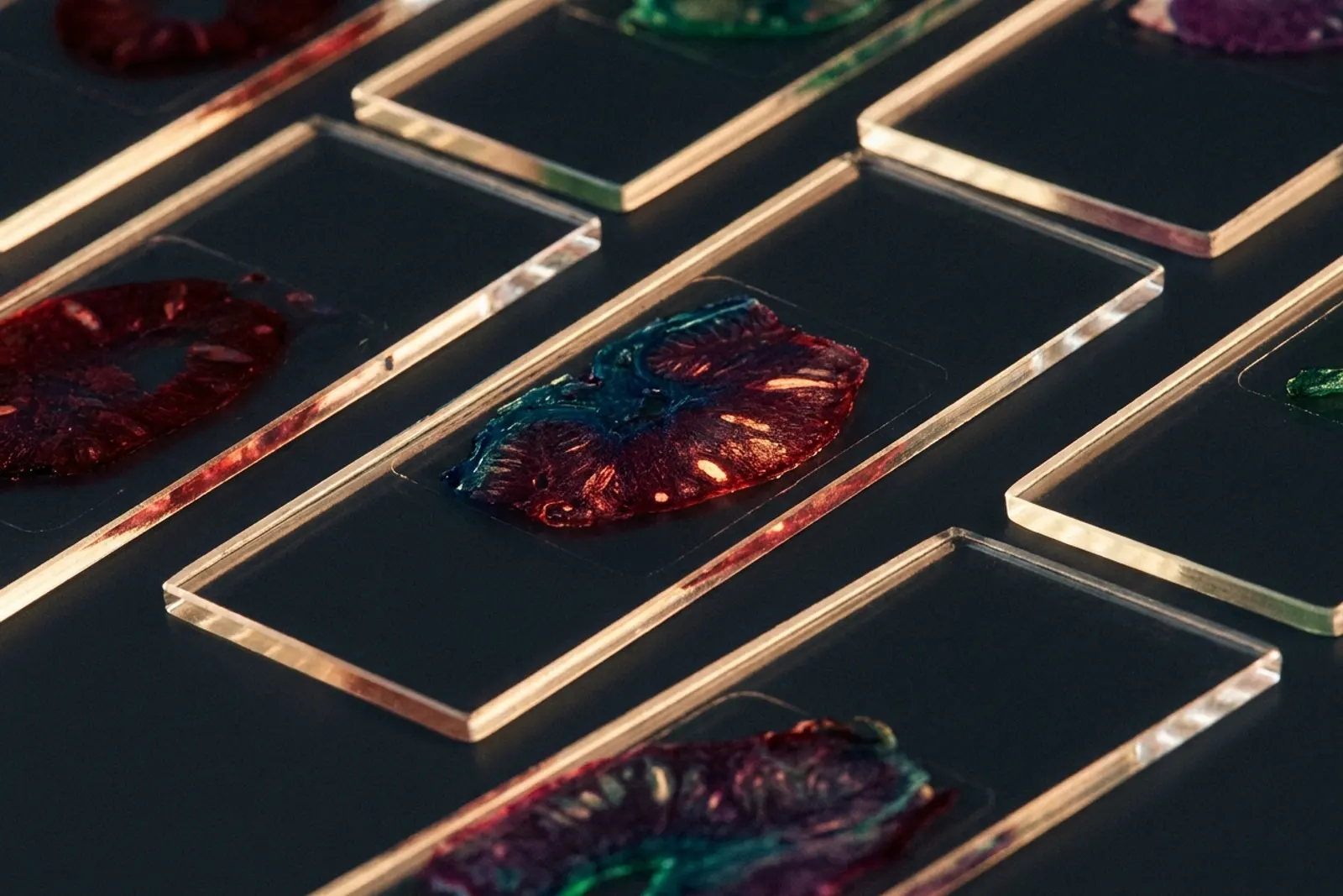 Prepared glass slides catching the light